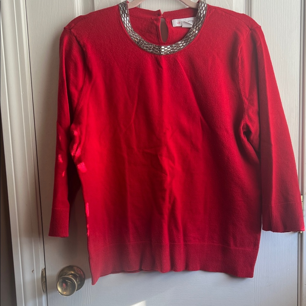 Liz Claiborne Red Sweatshirt with Silver Accents